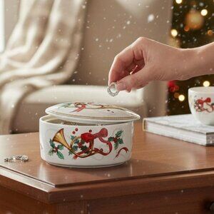 Vintage Mikasa Maxima Christmas Trinket Dish, Jubilation pattern, lidded box